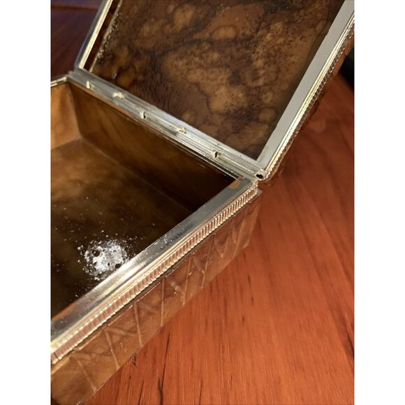 Vintage Italian Marble Tortoiseshell Look Hinged Box Silver-Tone Trim Jewelry Tr - Picture 11 of 16